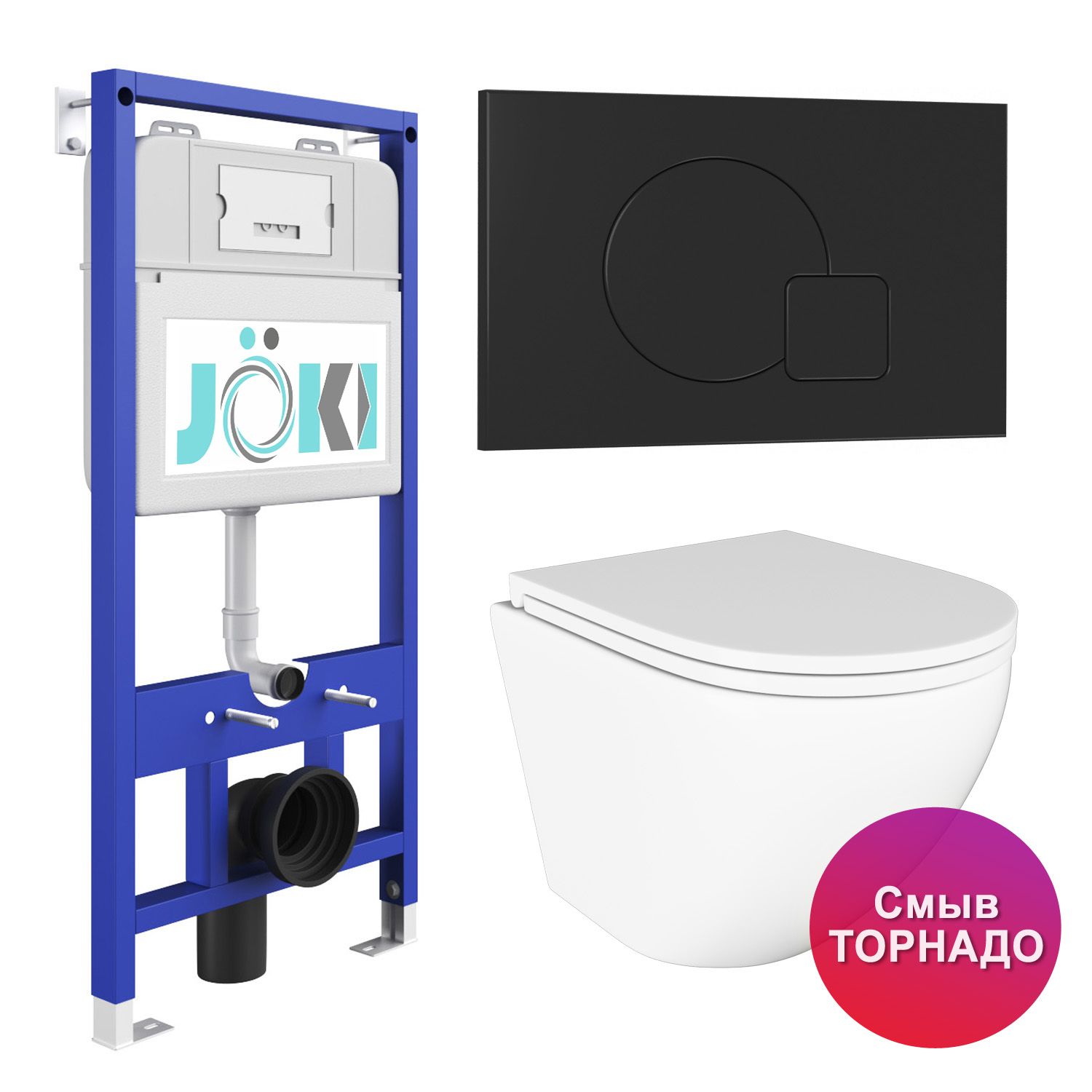 Инсталляция JOKI JK01150 + кнопка JK023543BM черная + унитаз Stella T JK1101010 белый