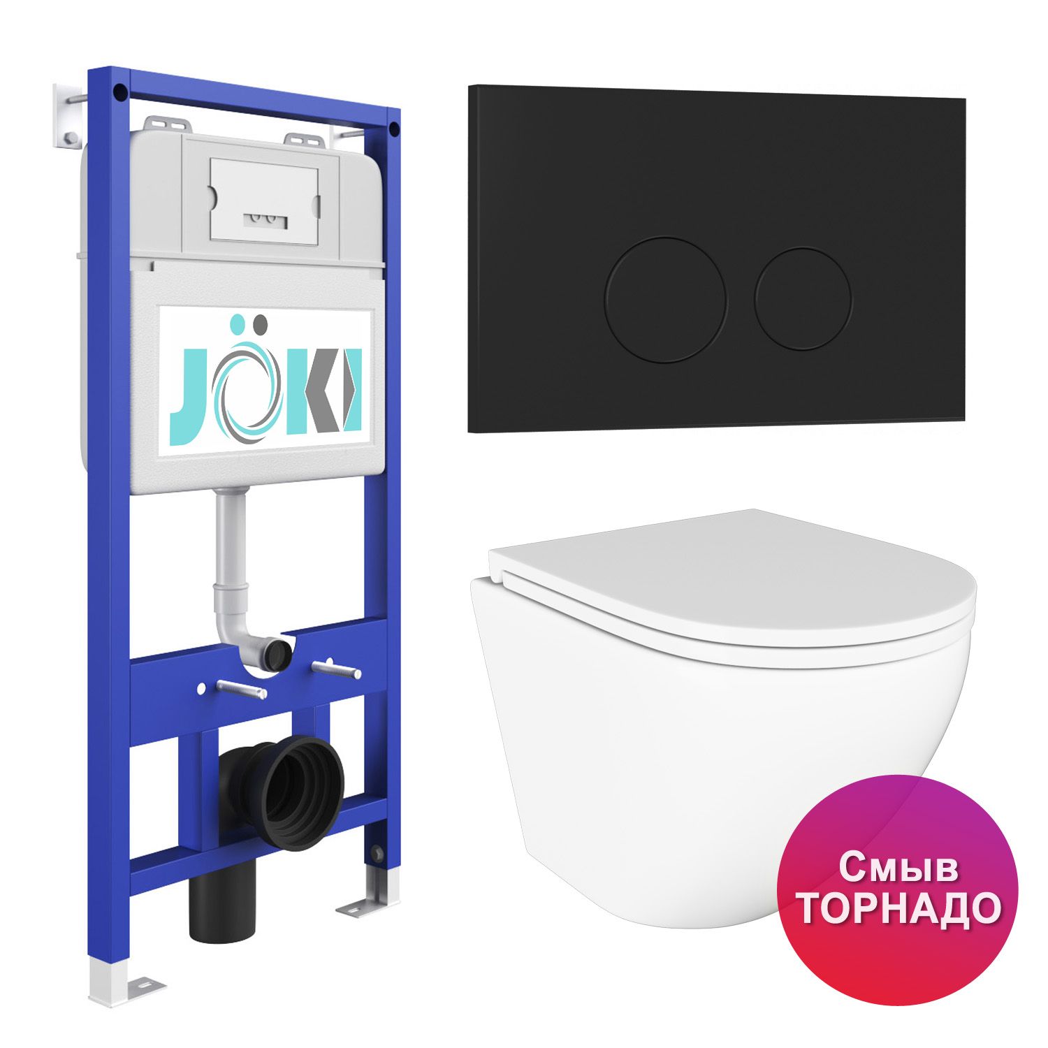 Инсталляция JOKI JK01150 + кнопка JK103516BM черная + унитаз Stella T JK1101010 белый