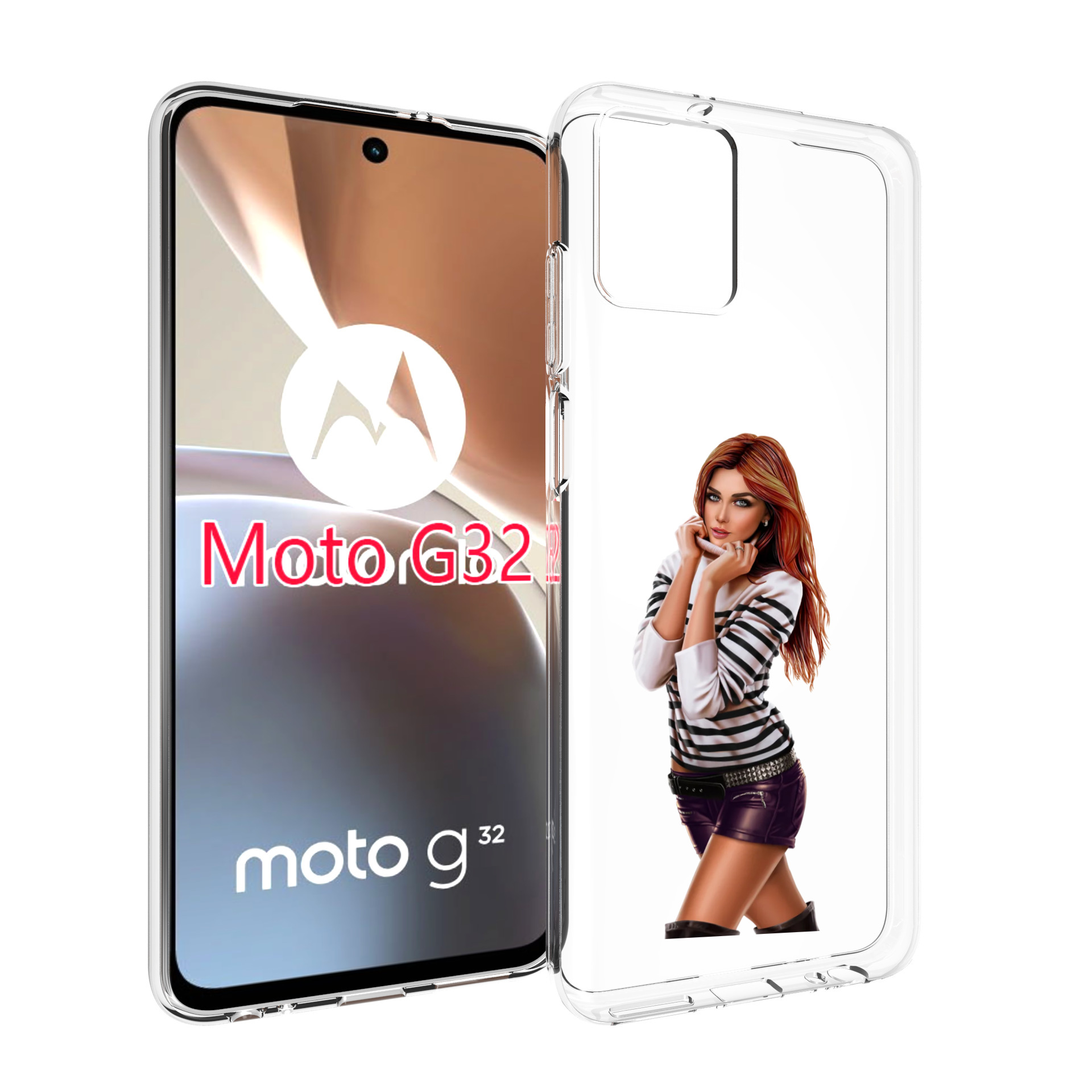 Чехол MyPads девушка-в-свитере-с-полоской для Motorola Moto G32