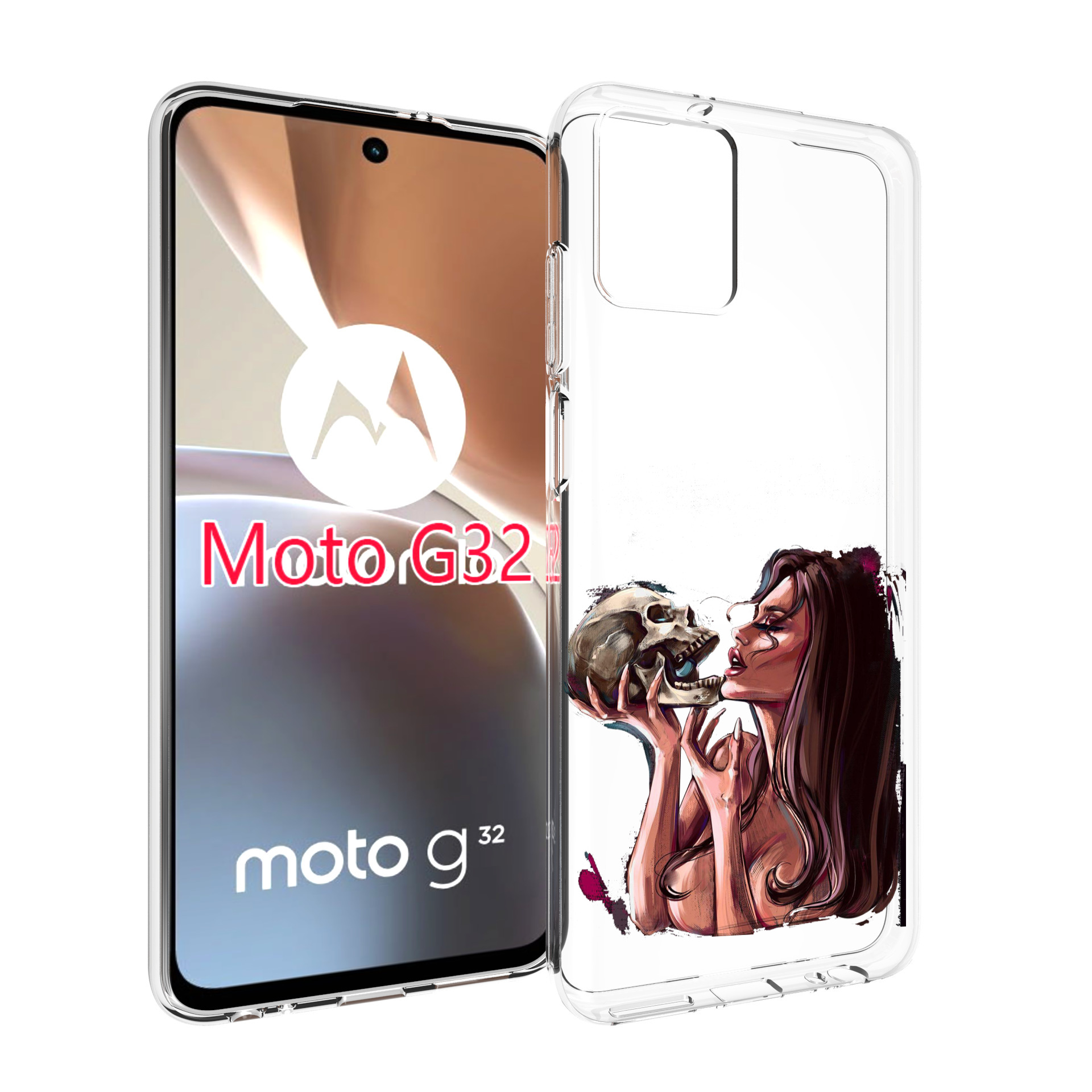 

Чехол MyPads девушка-модель-с-черепом для Motorola Moto G32, Прозрачный, Tocco
