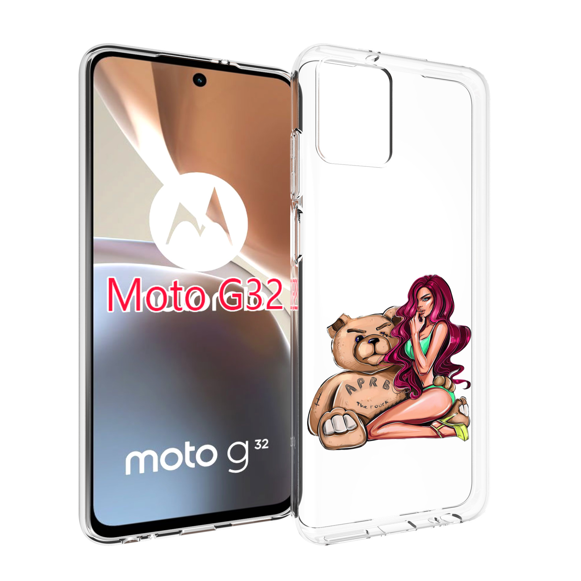 

Чехол MyPads девушка-с-большим-плюшевым-мишкой для Motorola Moto G32, Прозрачный, Tocco