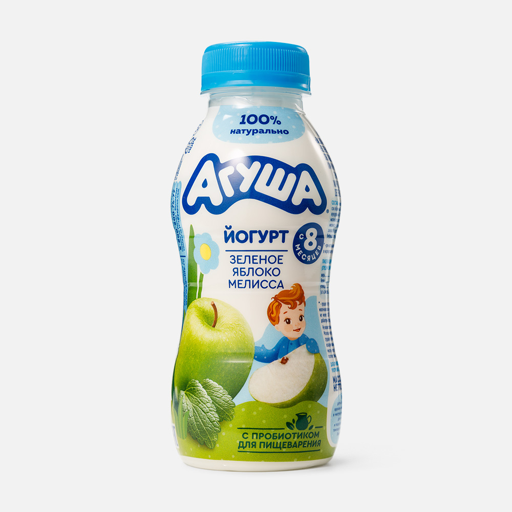 Йогурт Агуша питьевой Засыпай-ка, зелёное яблоко и мелисса, с 8 месяцев, 2,7%, 180 г