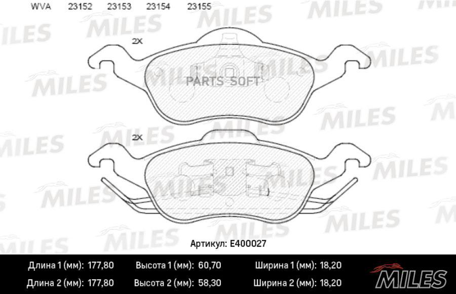 

Колодки Тормозные Ford Focus 98>05 Передние Miles арт. E400027