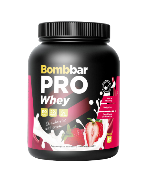 фото Протеин сывороточный bombbar pro whey клубника со сливками 900 г