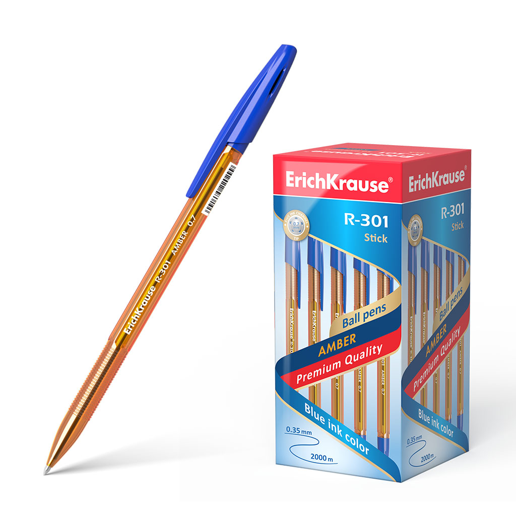 

Ручка шариковая ErichKrause R-301 Amber Stick 31058, синие, 1 мм, 1 шт., R-301 Stick