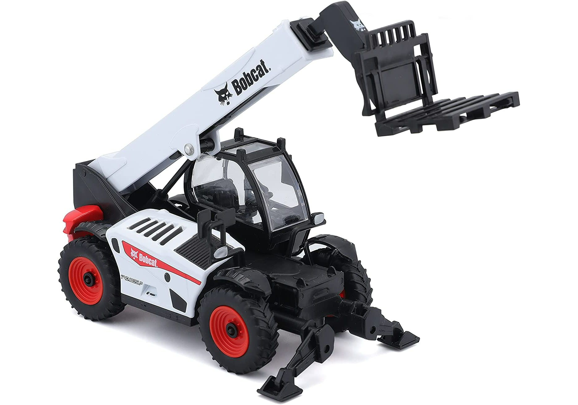 

Телескопический погрузчик BBURAGO 1:48 Bobcat T40.180SLP с вилами для поддонов, 18-32087, Белый;красный, 18-32087