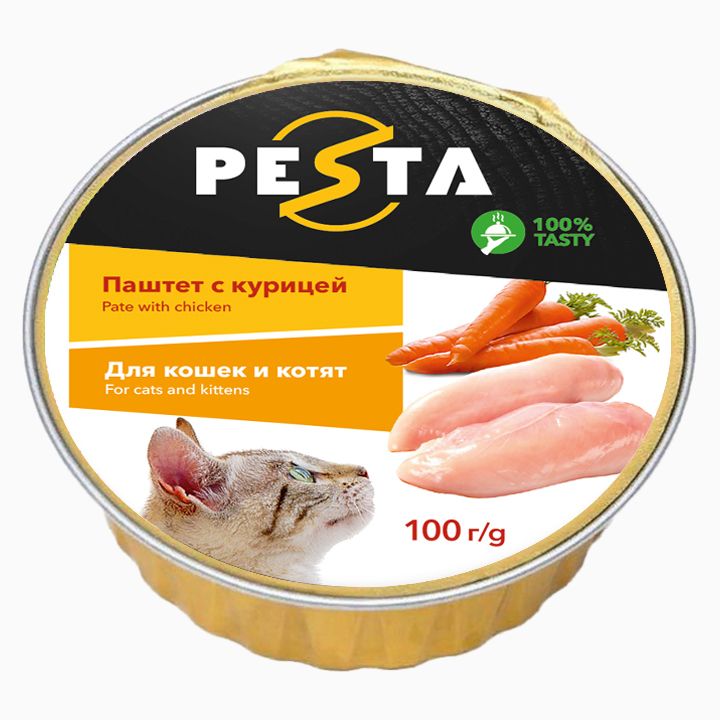 Влажный корм Pesta паштет с курицей для кошек и котят 100 г 79₽