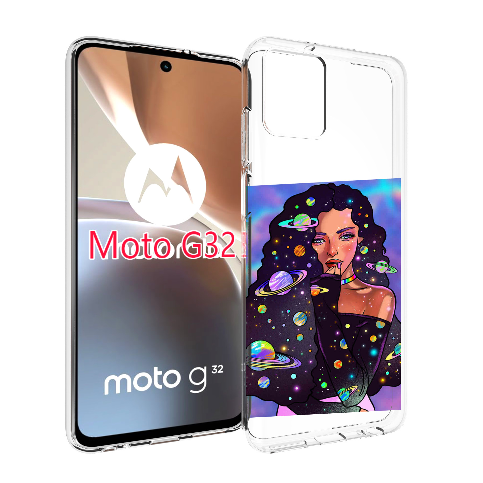 

Чехол MyPads девушка-с-планетами-в-волосах женский для Motorola Moto G32, Прозрачный, Tocco