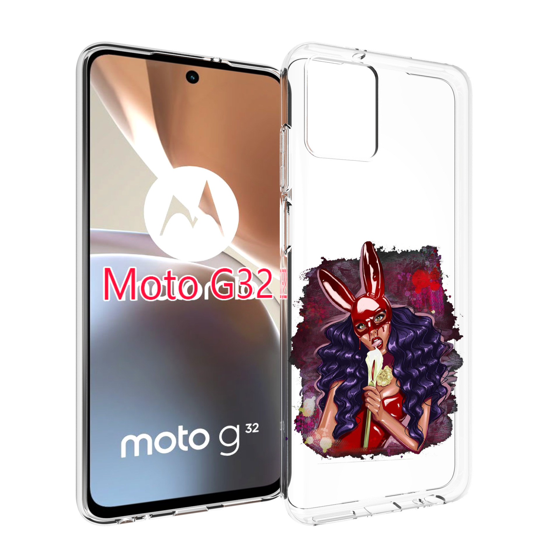 

Чехол MyPads девушка-с-текучей-маской женский для Motorola Moto G32, Прозрачный, Tocco