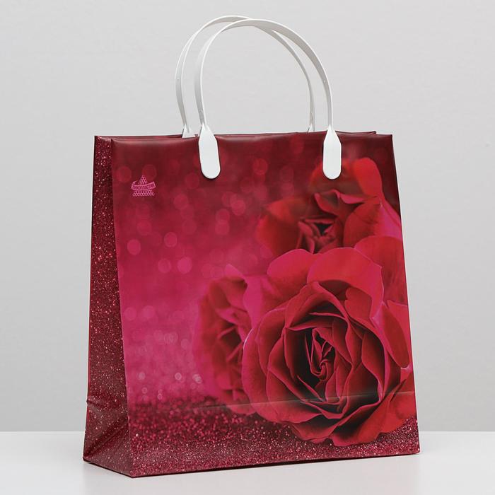 Пакет Малиновые розы, мягкий пластик, 26х24 см, 140 мкм