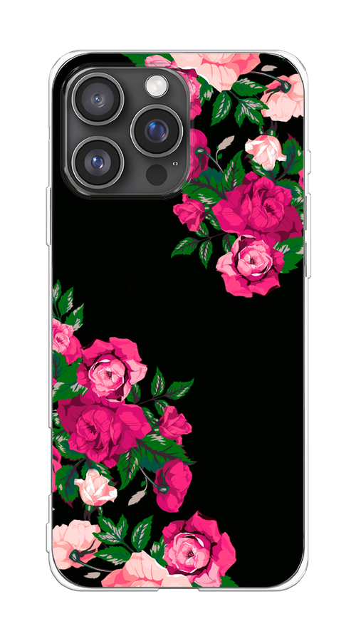 

Чехол на Apple iPhone 16 Pro Max "Розы фуксия", Черный;розовый;зеленый, 16350-1