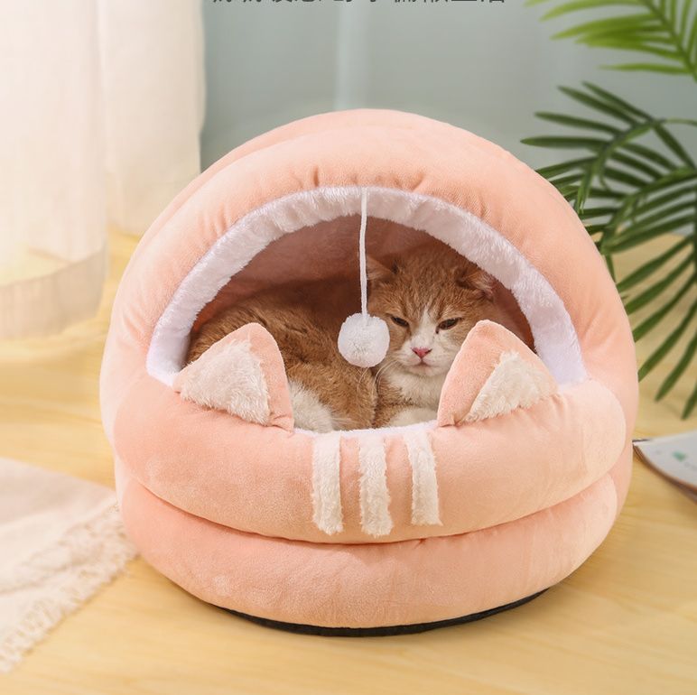 Домик-лежанка для кошек и собак Family Pet,с игрушкой, M, 45х45х42см,розовый