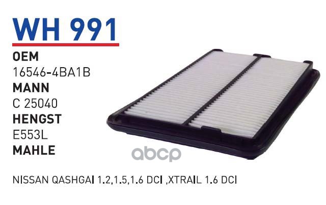 

Воздушный фильтр WUNDER для Nissan Qashqai, X-Trail T32/Renault Kadjar WH991