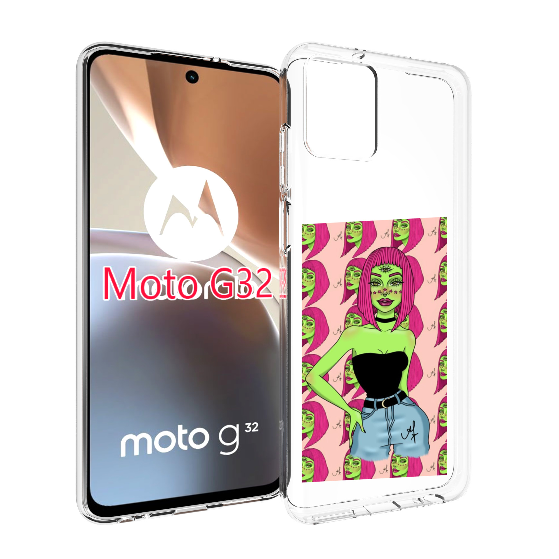 

Чехол MyPads зеленая-девушка-с-глазом женский для Motorola Moto G32, Прозрачный, Tocco