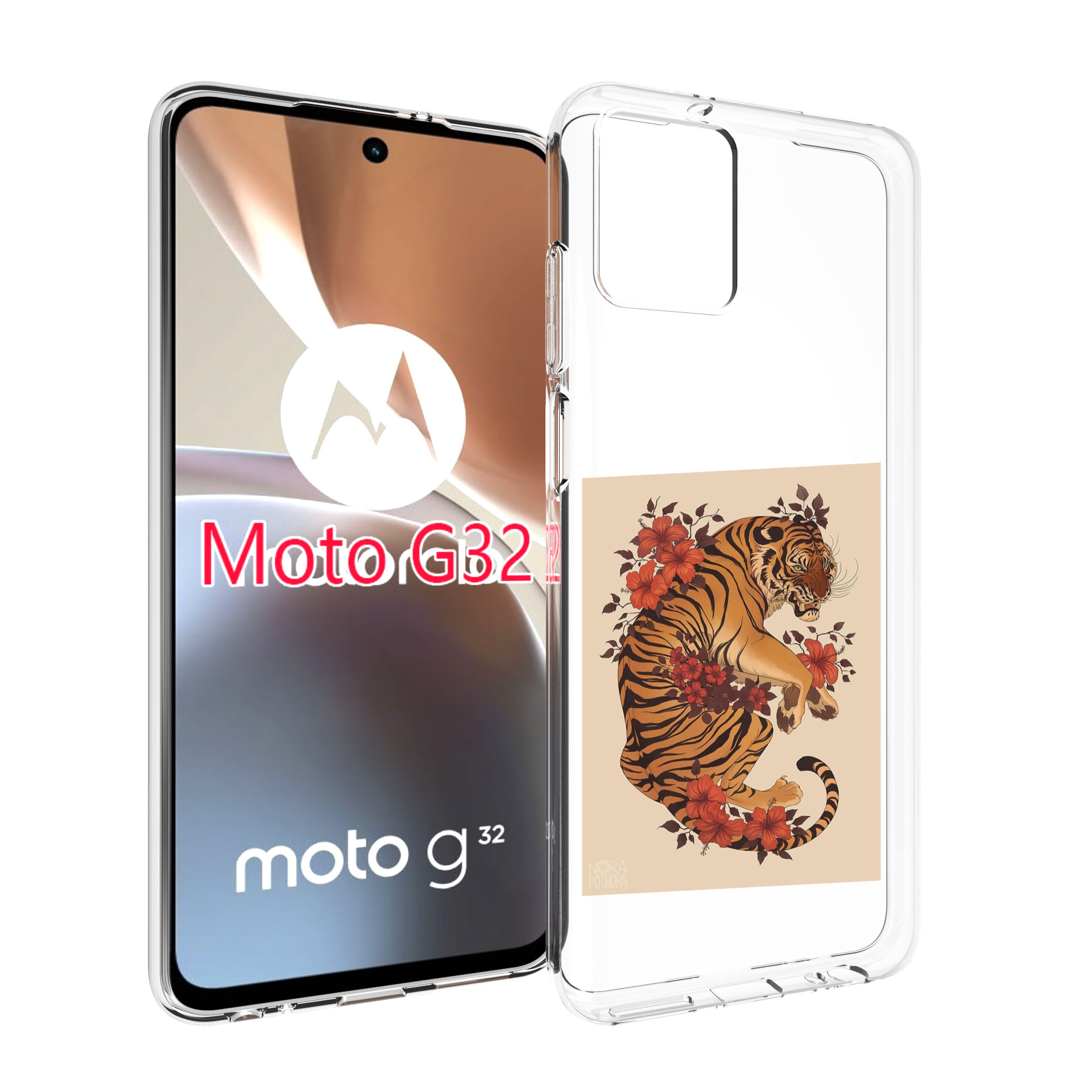 

Чехол MyPads злой-тигр-с-цветами для Motorola Moto G32, Прозрачный, Tocco