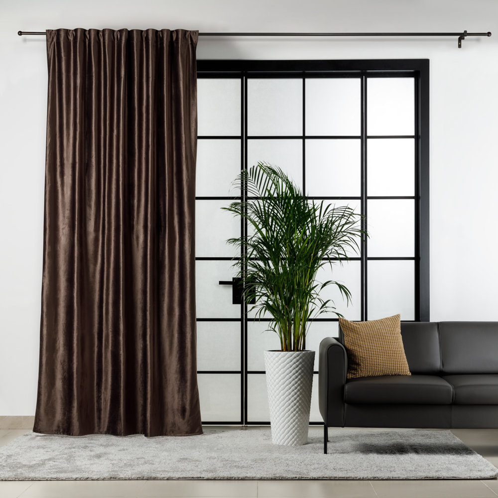 Штора на ленте, бархат, цвет 07, шоколад, 150x280 см, A80039-chocolate, 1 шт.