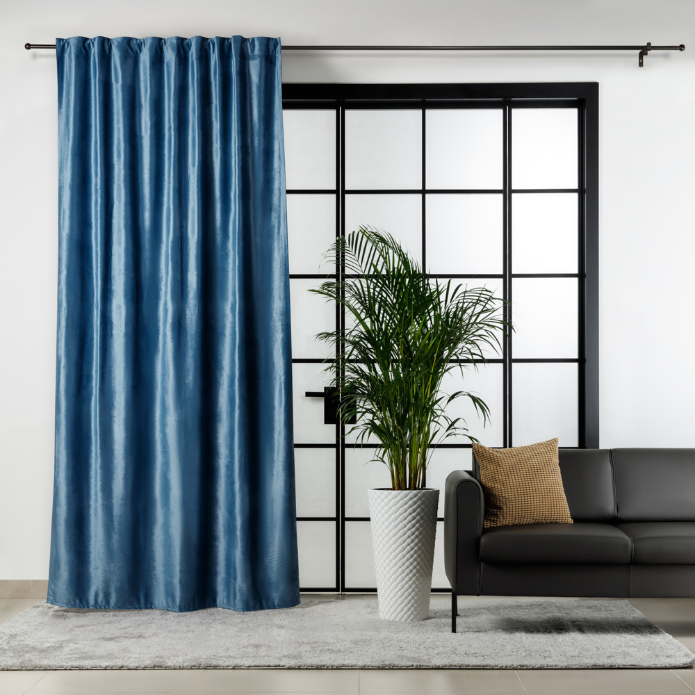 Штора на ленте, бархат, цвет 09, синий, 150x280 см, A80039-blue, 1 шт.