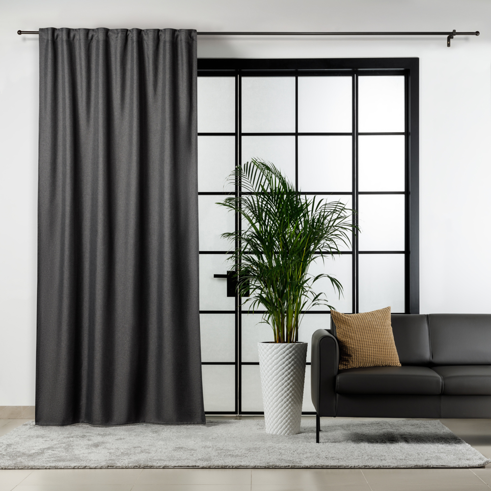 Штора на ленте, блэкаут, рогожка, цвет 04, тёмно-серый, 150x280см, A60001-dark grey, 1 шт.