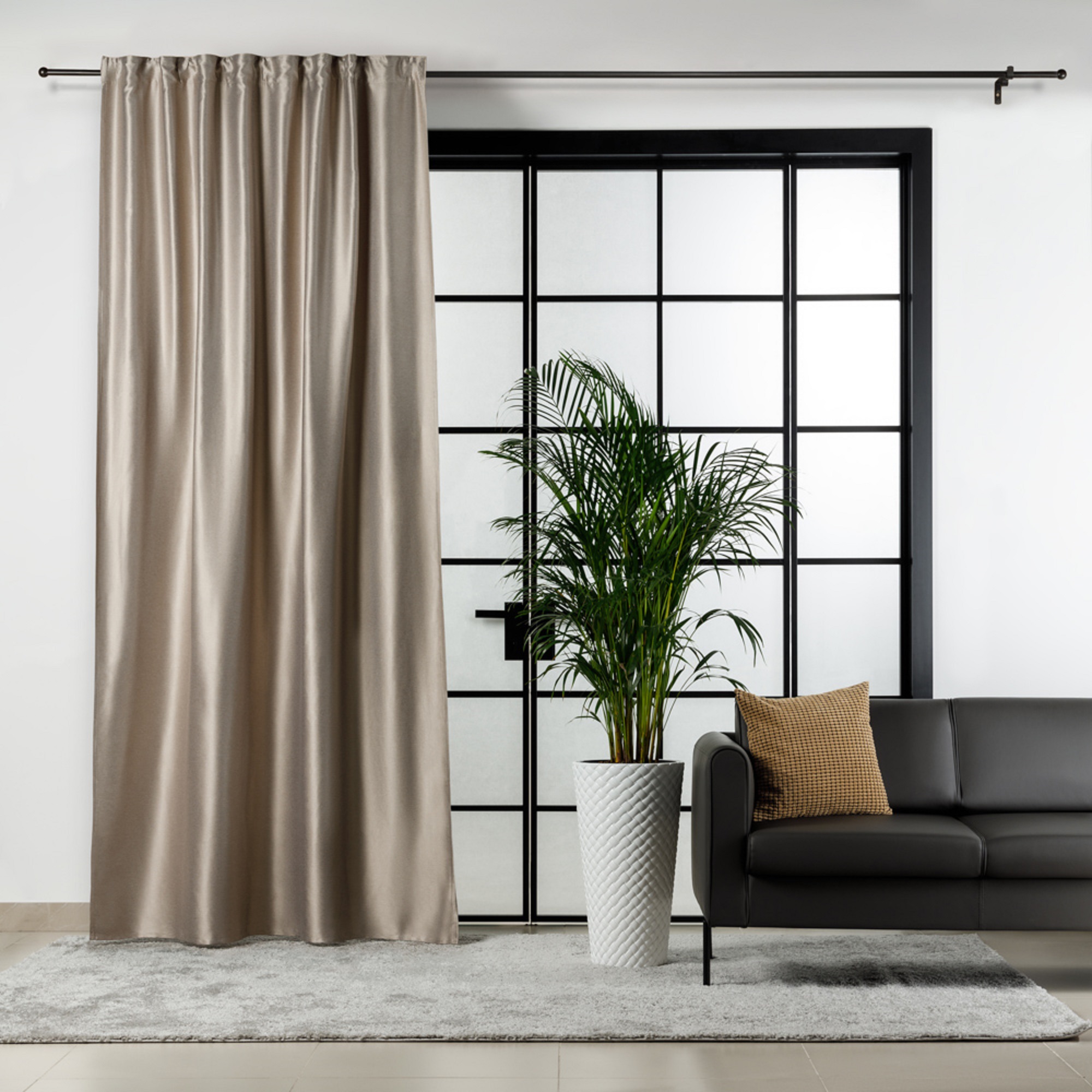 Штора на ленте, однотонная, цвет 01, бежевый, 150x280 см, A70012-beige, 1 шт.