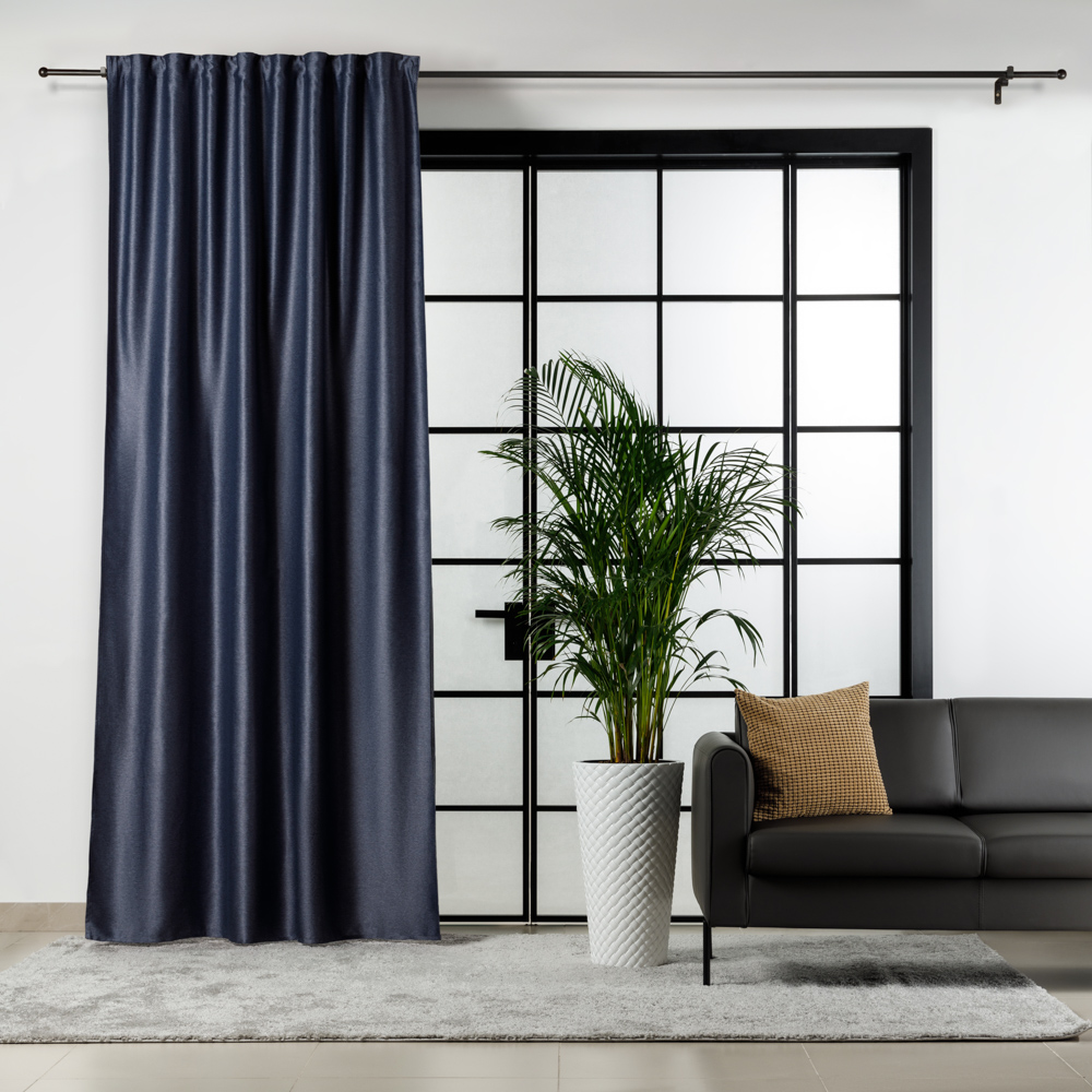 Штора на ленте, однотонная, цвет 04, тёмно-синий, 150x280 см, A70012-dark blue, 1 шт.