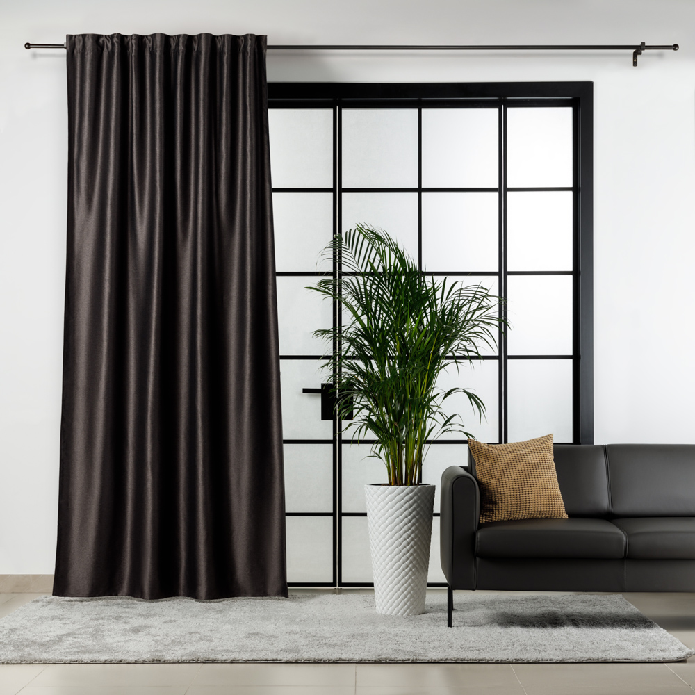 Штора на ленте, однотонная, цвет 06, чёрный, 150x280 см, A70012-black, 1 шт.
