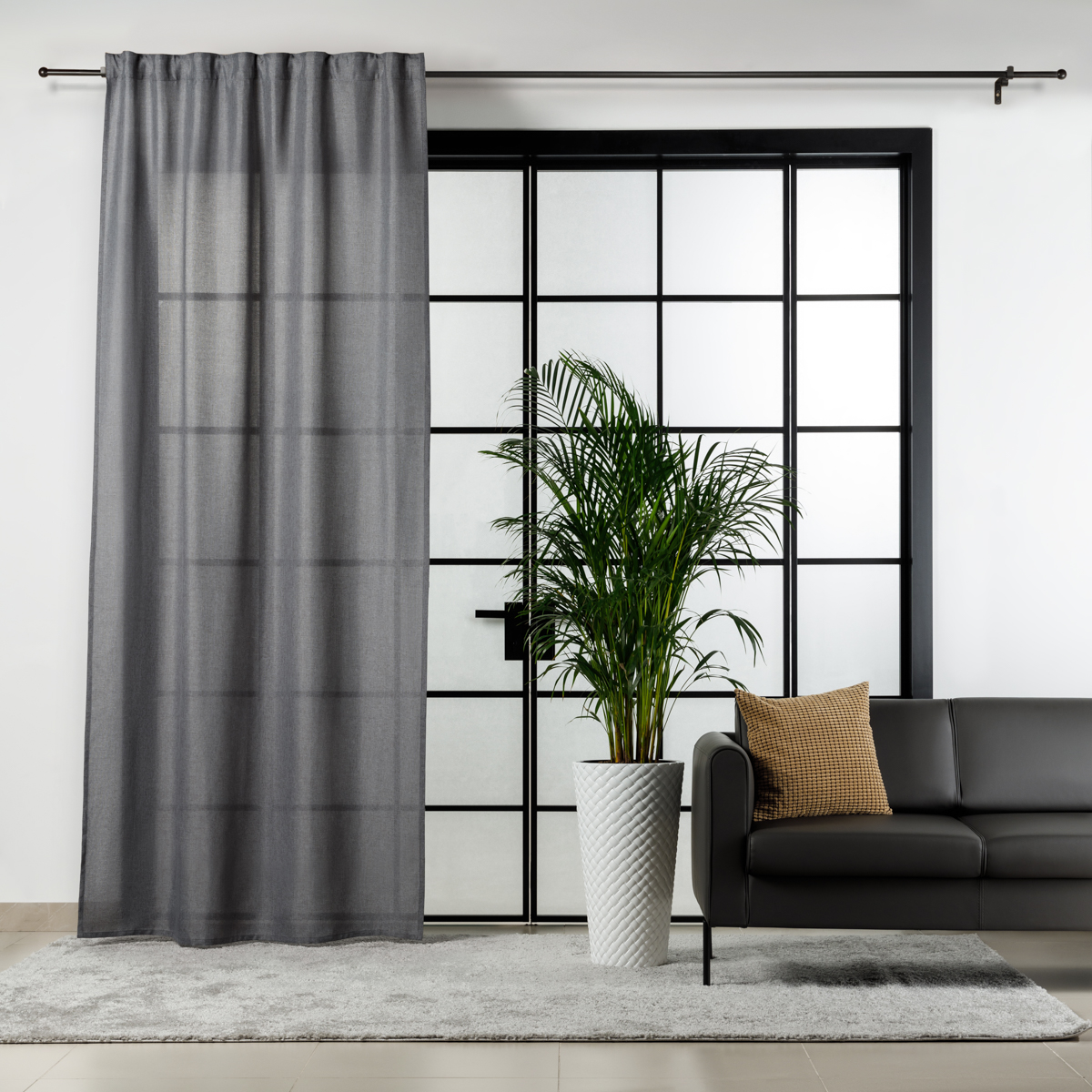 Штора на ленте, рогожка, цвет 15, серый, 140x280 см, A90016-blue-grey, 1 шт.