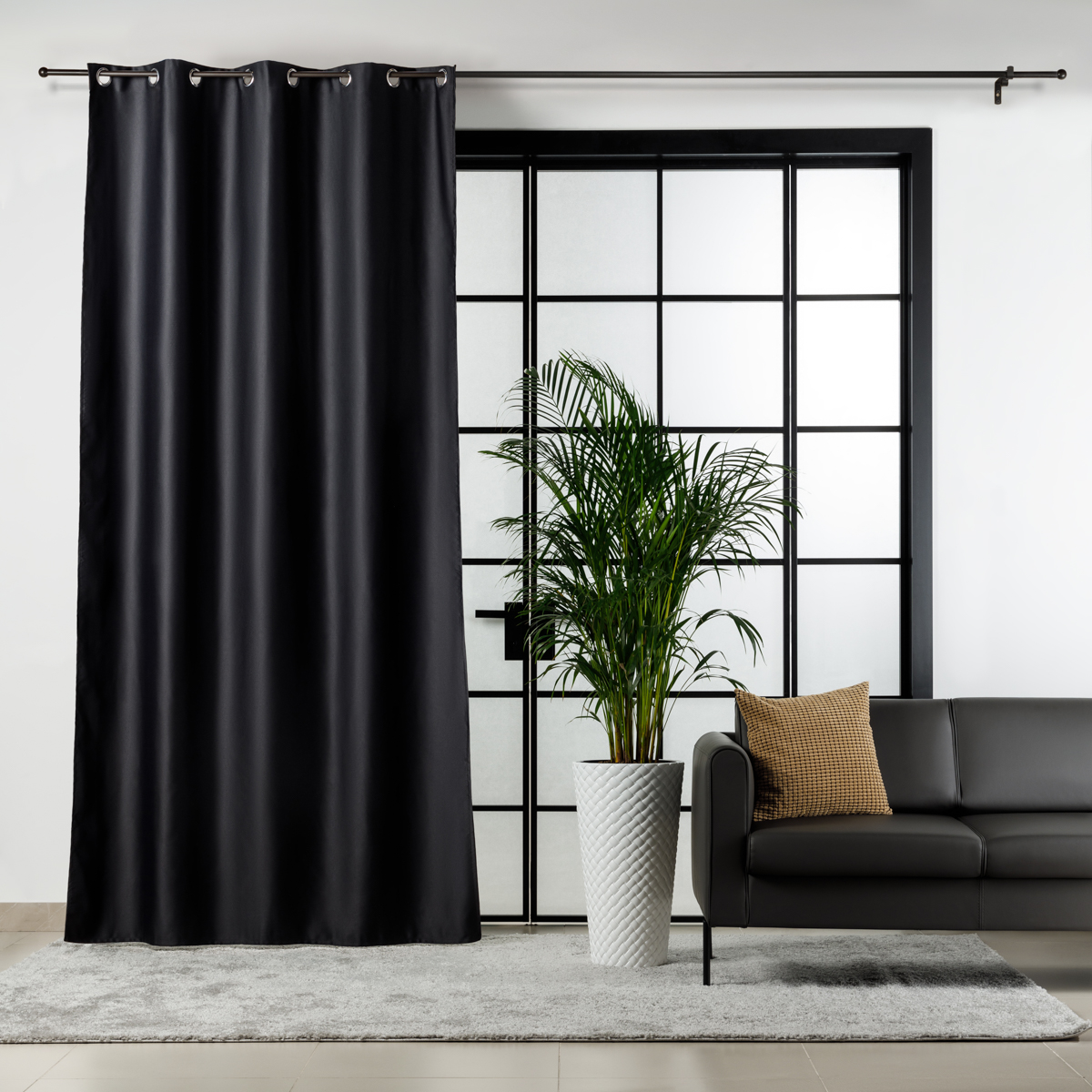Штора на люверсах, блэкаут, цвет 17, чёрный, 150x280 см, A90030E- black, 1 шт.
