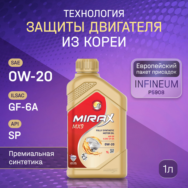 Моторное масло MIRAX Mx9 Sae 0w20 Ilsac Gf-6a Api Sp 1л