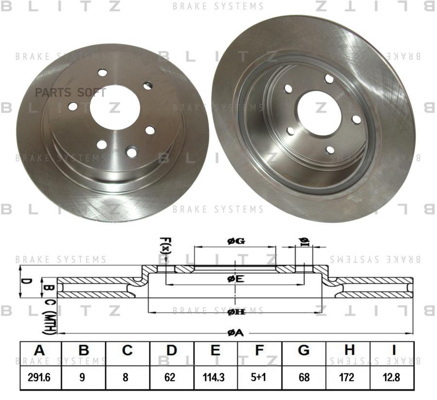 Bs0252_диск Тормозной Задний Nissan Qashqai 1.6-2.0i/1.5dci-2.0dci 07> Blitz арт. BS0252