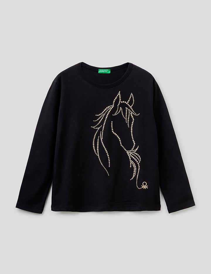 

Футболка для девочек Benetton цв. черный р.128, 21A_3ATNC1009