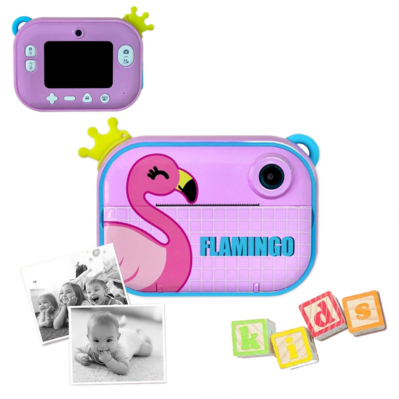 Детский фотоаппарат Ar4iKol Фламинго, с функцией мгновенной печати, розовый