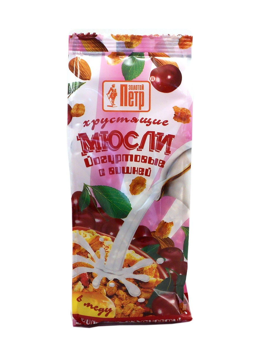 

Мюсли хрустящие йогуртовые с вишней в меду "Золотой Петр" 250гр.