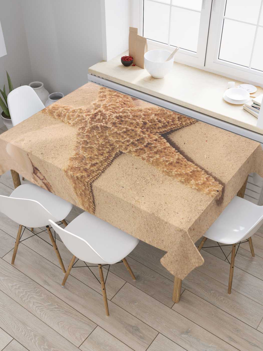 

Скатерть прямоугольная JoyArty "Звезда на песке" из оксфорда, 120x145 см, Бежевый, Звезда на песке