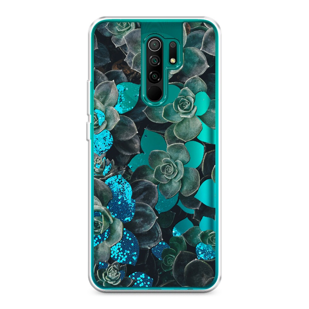 

Жидкий чехол с блестками "Сукуленты цветные" на Xiaomi Redmi 9, 38393-1
