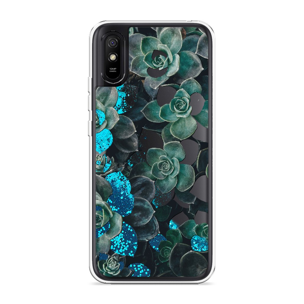 

Жидкий чехол с блестками "Сукуленты цветные" на Xiaomi Redmi 9A, 38993-1