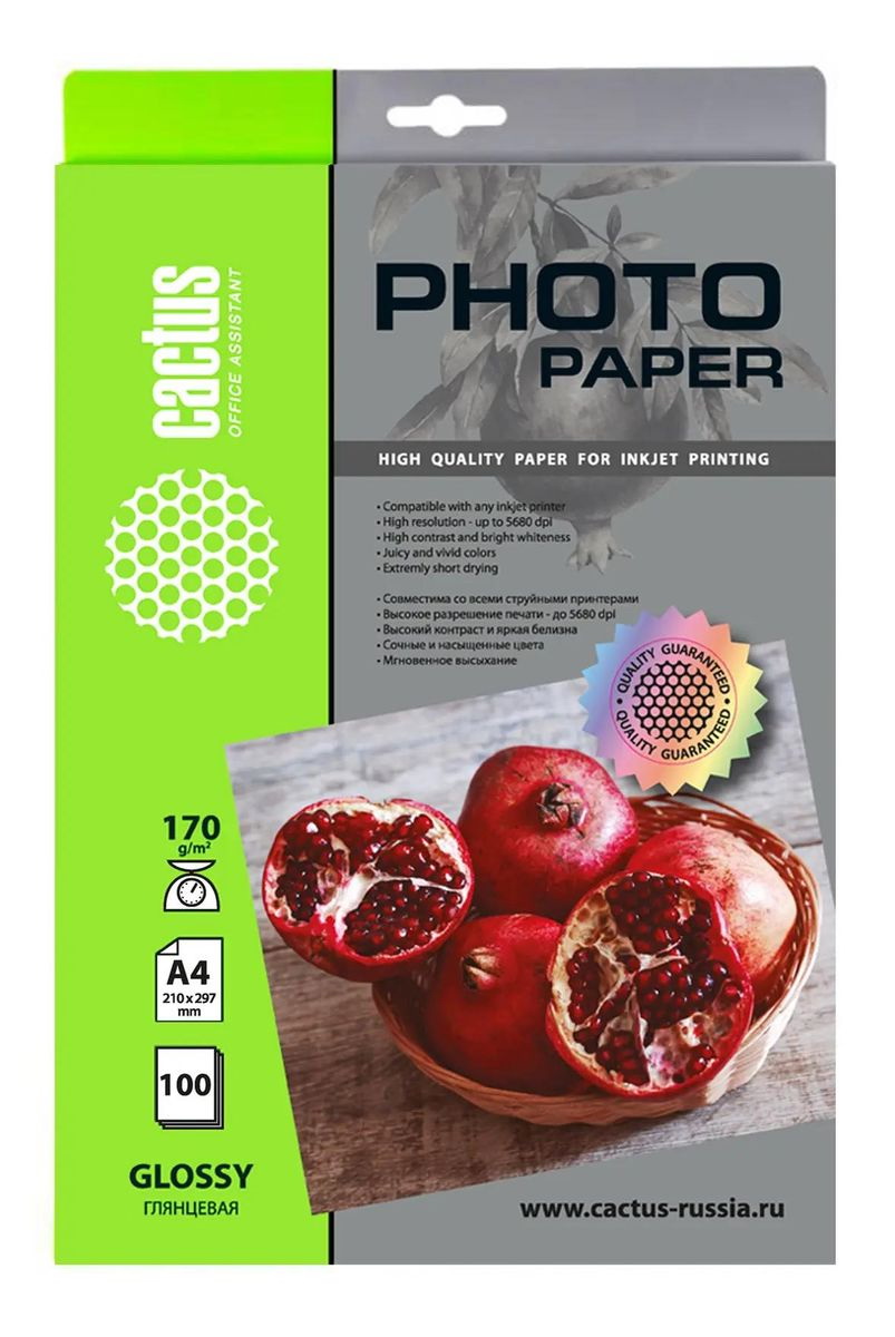 

Фотобумага Cactus CS-GA4170100, A4, для струйной печати, 100л, 170г/м2, белый, покрытие гл, Фотобумага Cactus CS-GA4170100, A4, для струйной печати, 100л, 170г/м2, белый, покрытие глянцевое