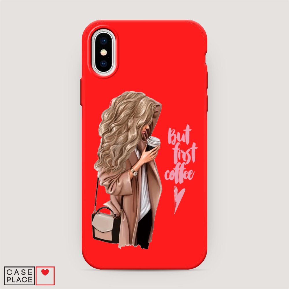 

Матовый силиконовый чехол "Девушка с кофе" на Apple iPhone XS (10S), Девушка с кофе