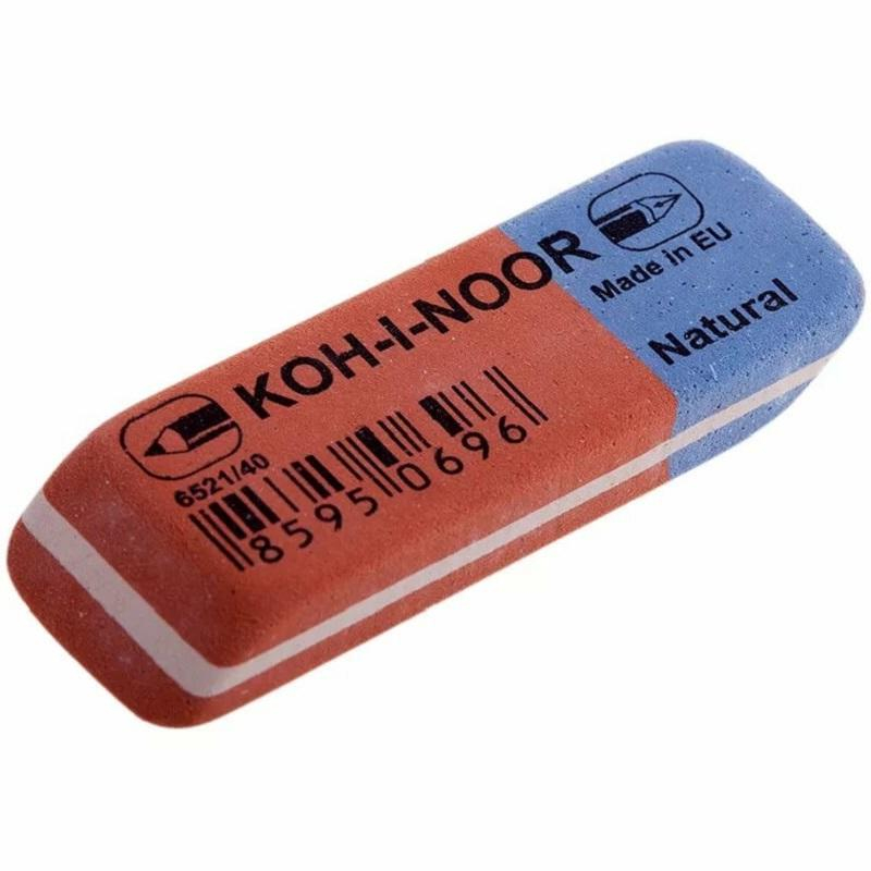 Ластик KOH-I-NOOR 6521/40 57х20х8мм для графита и чернил сине-красный, (8шт.)  - купить