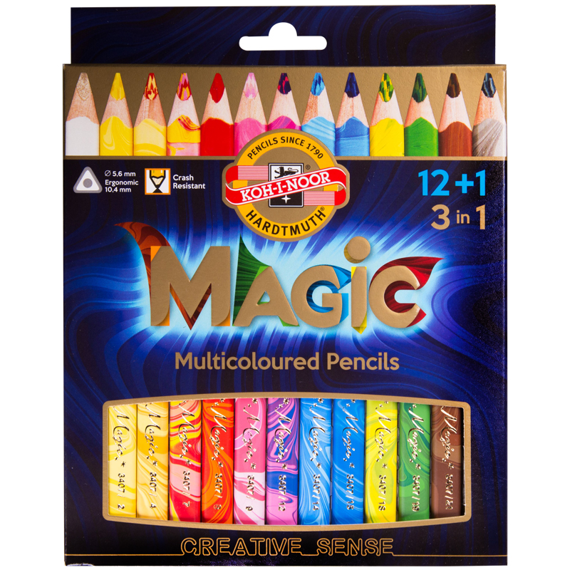 

Карандаши с многоцветным грифелем Koh-I-Noor "Magic", 12цв.+ карандаш-блендер, утолщ, Разноцветные