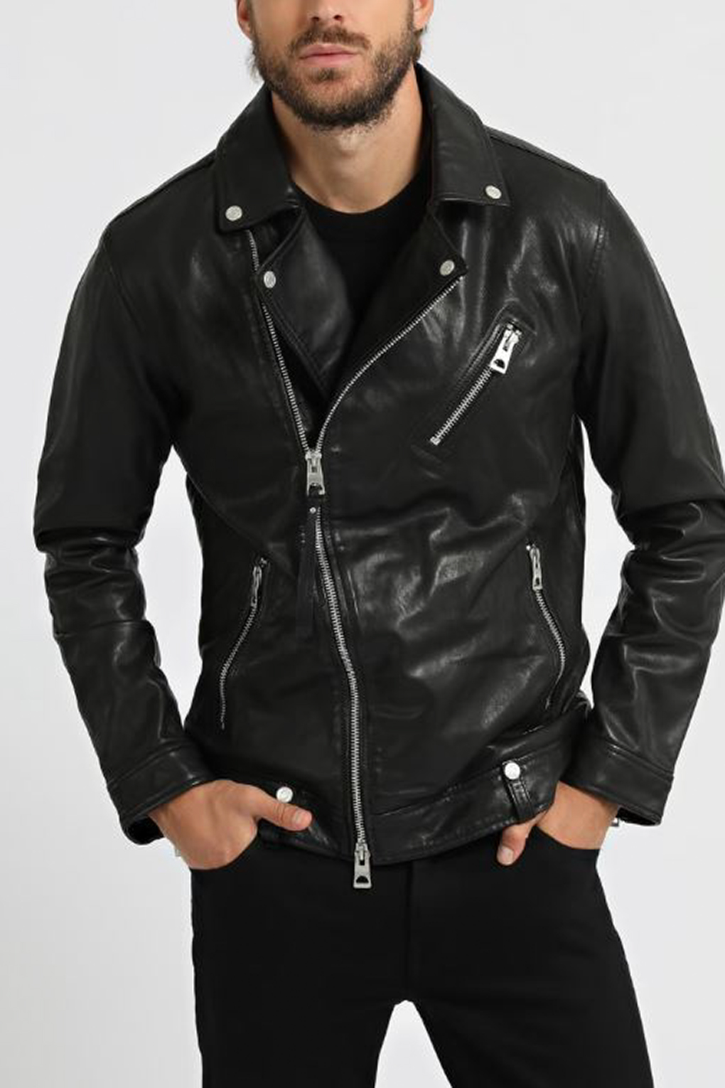 Кожаная куртка мужская Guess M2YL12 L0QN0 черная L