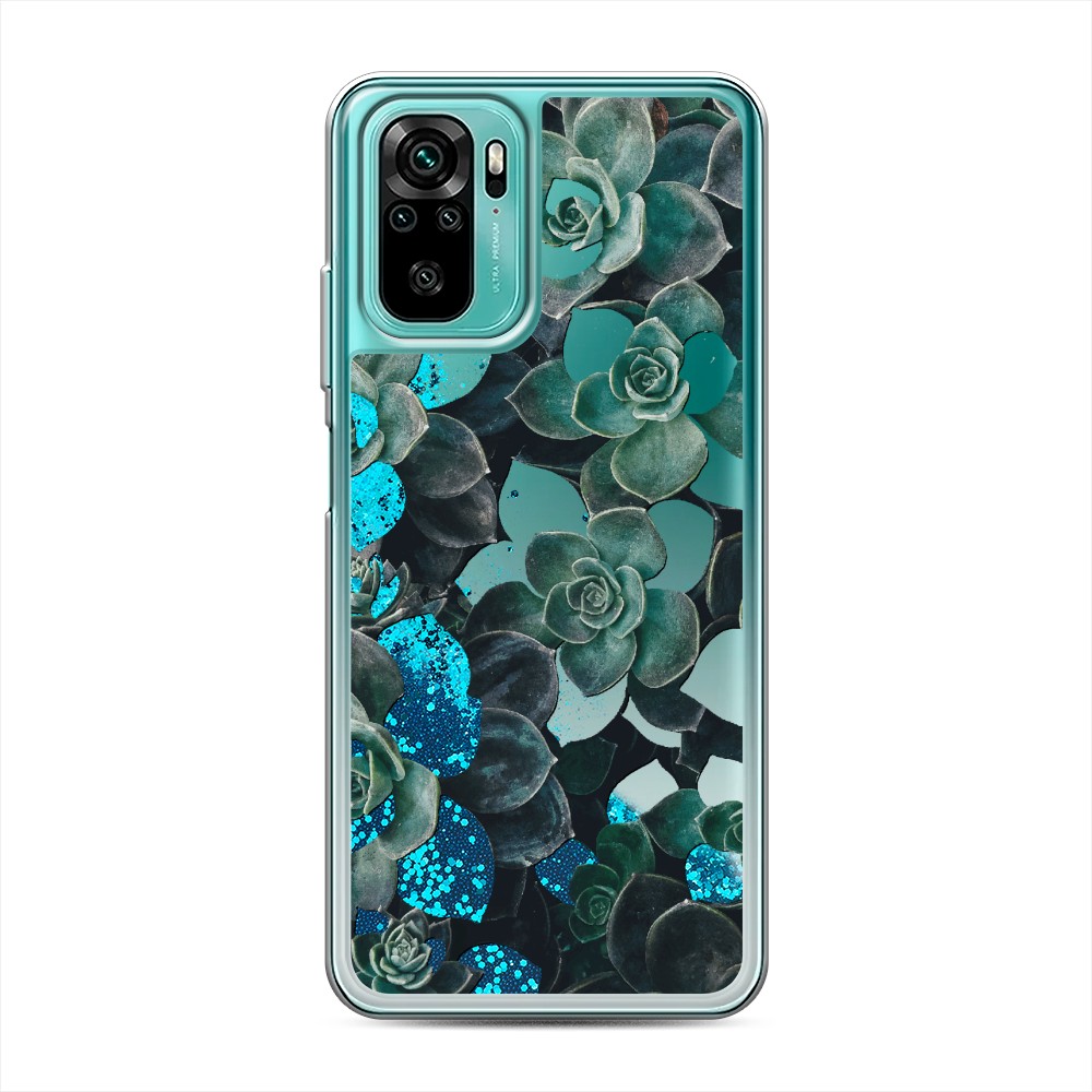 фото Жидкий чехол с блестками "сукуленты цветные" на xiaomi redmi note 10 awog