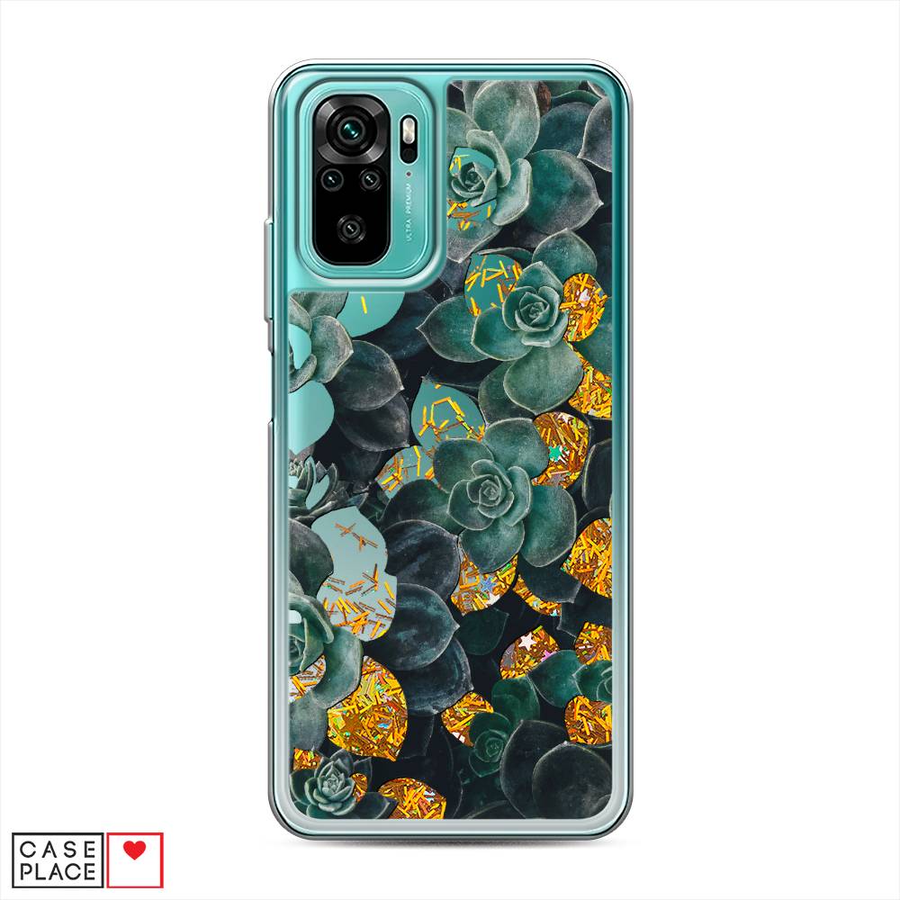фото Жидкий чехол с блестками "сукуленты цветные" на xiaomi redmi note 10s awog