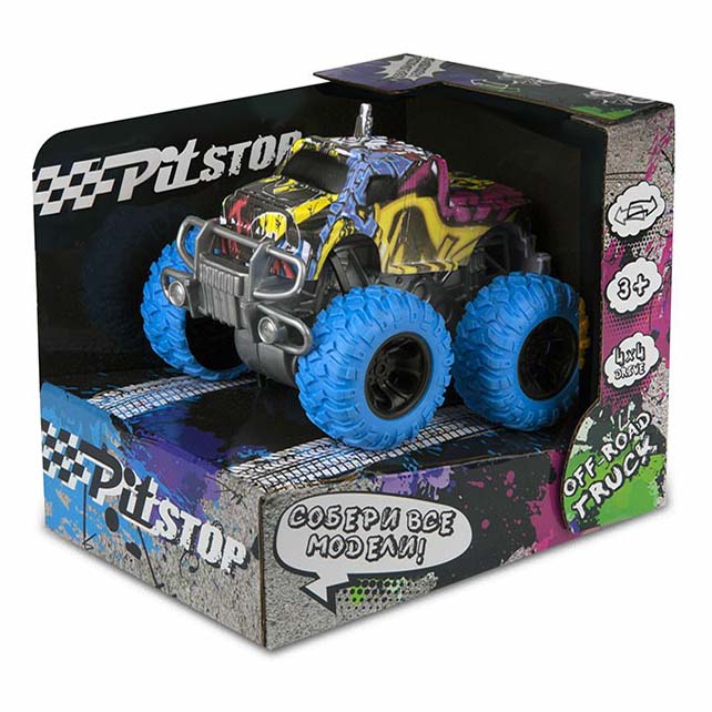 Машинка PitStop Трак Граффити инерционная с синими колесами 10 см