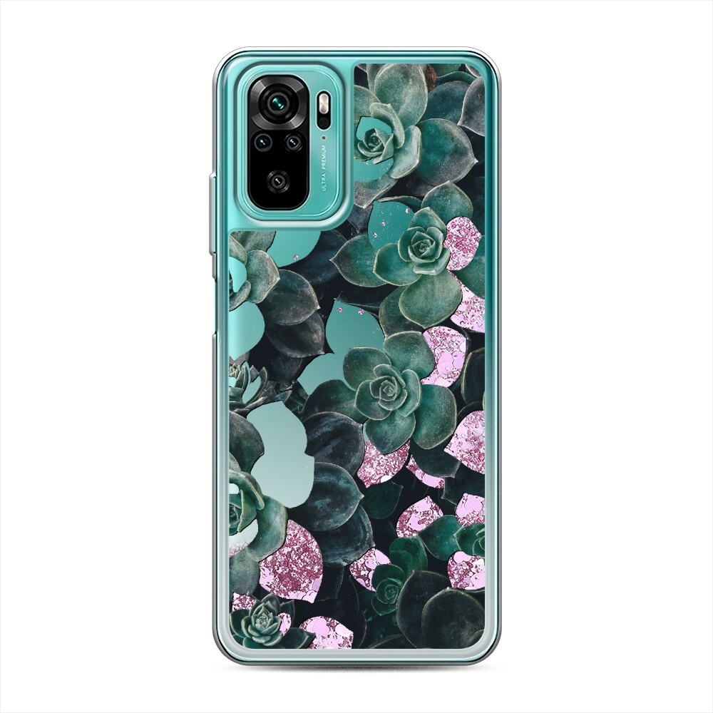 

Жидкий чехол с блестками "Сукуленты цветные" на Xiaomi Redmi Note 10S