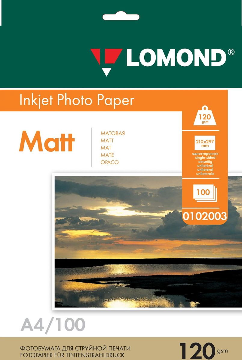 

Фотобумага Lomond A4, для струйной печати, 100л, 120г/м2, белый, покрытие матовое 0102003, Фотобумага Lomond A4, для струйной печати, 100л, 120г/м2, белый, покрытие матовое [0102003]