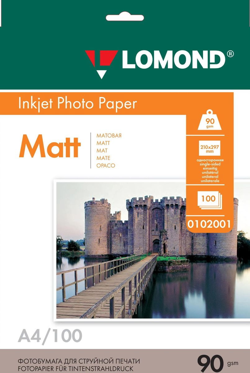 

Фотобумага Lomond A4, для струйной печати, 100л, 90г/м2, белый, покрытие матовое 0102001, Фотобумага Lomond A4, для струйной печати, 100л, 90г/м2, белый, покрытие матовое [0102001]