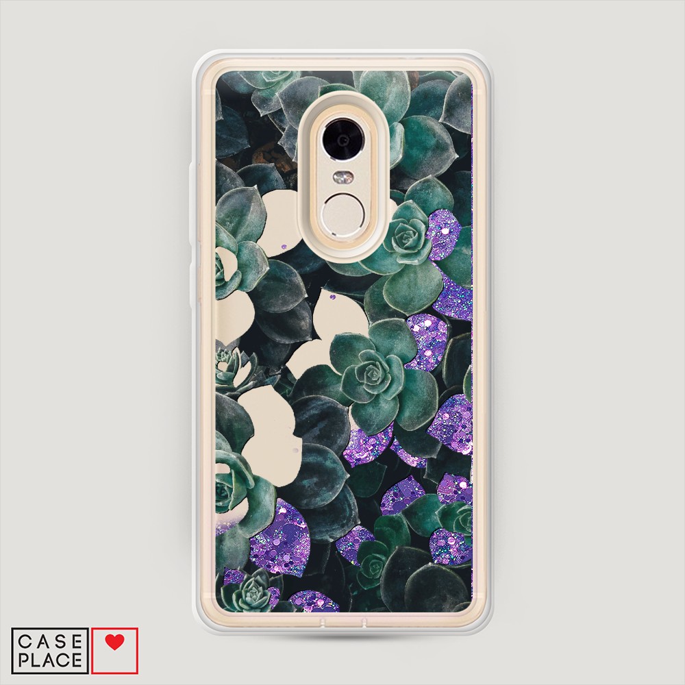 фото Жидкий чехол с блестками "сукуленты цветные" на xiaomi redmi note 4x awog