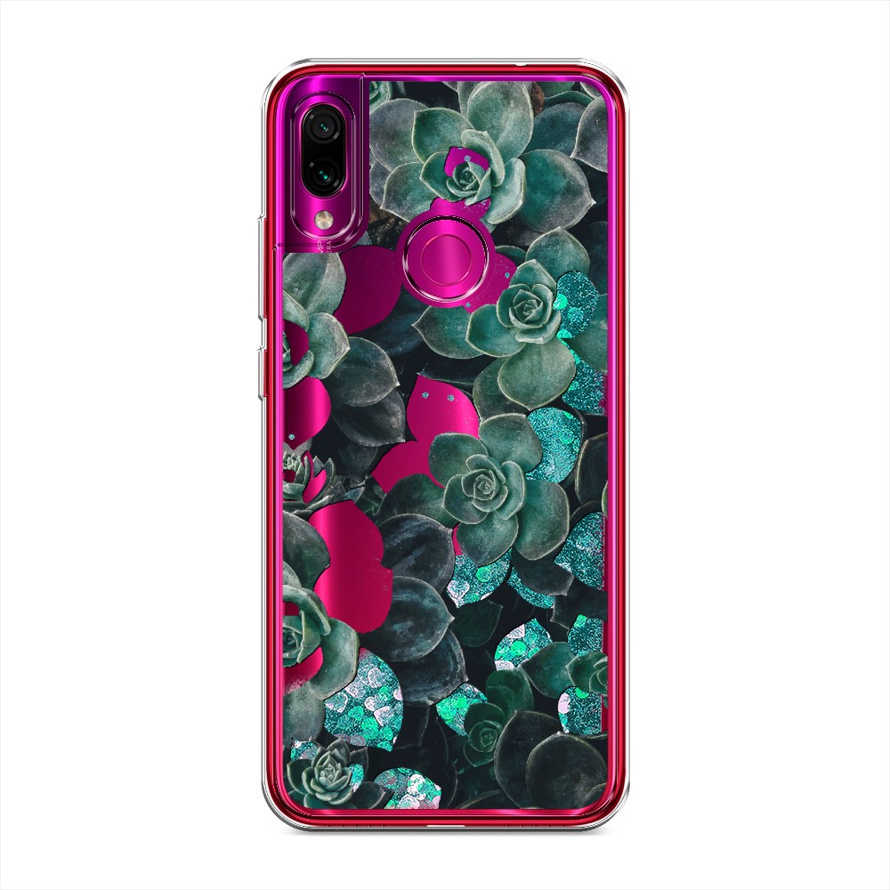 

Жидкий чехол с блестками "Сукуленты цветные" на Xiaomi Redmi Note 7, 34795-1