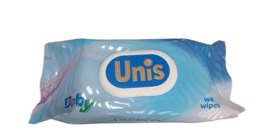 Влажные салфетки UNIS для детей без запаха 60 штук в упаковке 14 упаковок в коробке