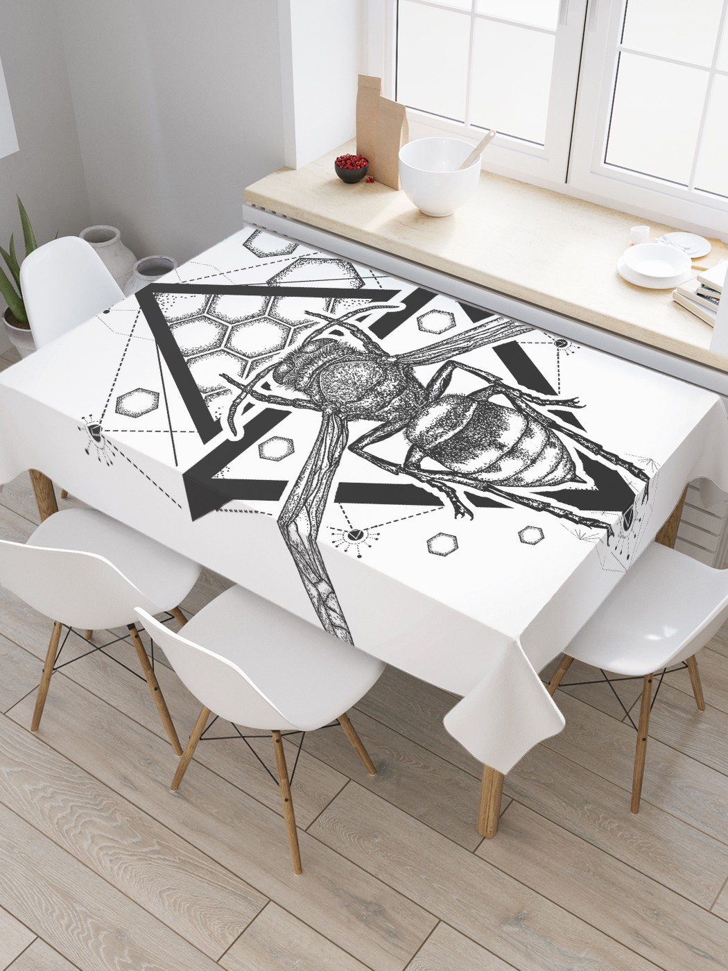 

Скатерть прямоугольная JoyArty "Магия пчелы" из оксфорда, 120x145 см, Белый, Магия пчелы